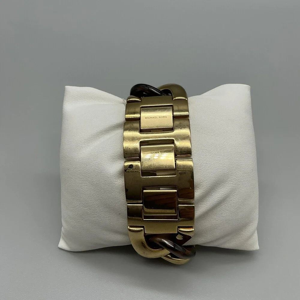 Michael Kors MK-5222 Womens Watch 38mm Gold Tone Faux Tortoise New Battery 8